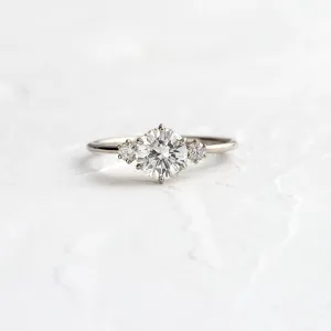 0.1CTW Round Cut Moissanite 3 Stone Wedding Ring