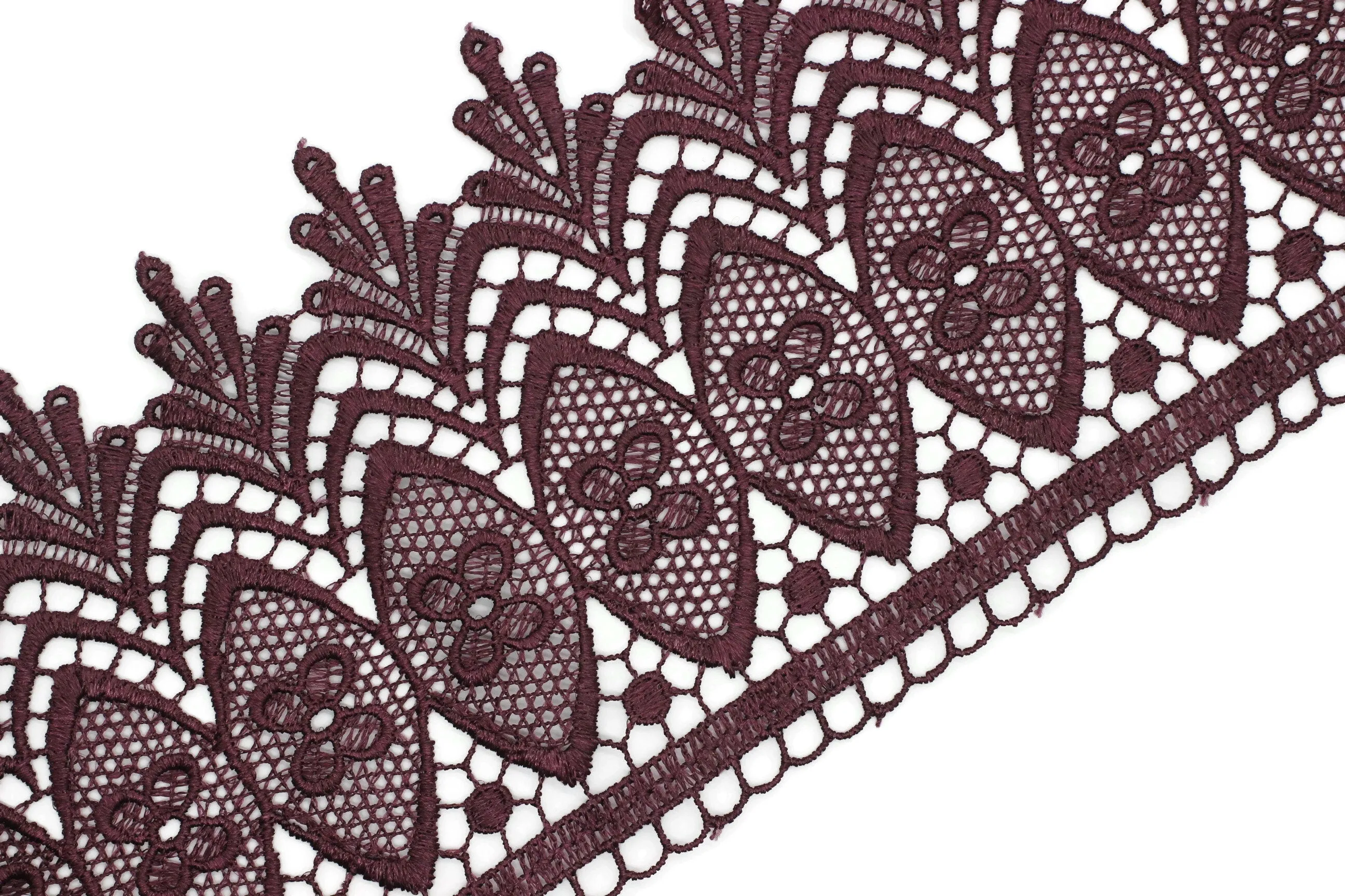 100mm 8 Mt. Aubergine Purple Bridal Guipure Lace Trim | 3.93 Inches Wide Lace Trim | Geometric Bridal Lace | French Guipure Curtain TRM100