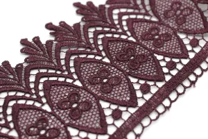 100mm 8 Mt. Aubergine Purple Bridal Guipure Lace Trim | 3.93 Inches Wide Lace Trim | Geometric Bridal Lace | French Guipure Curtain TRM100