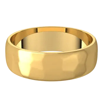 14k Gold 6mm Half Round Regular Classic Wedding Band with Satin Rock or Satin Hammered Finish