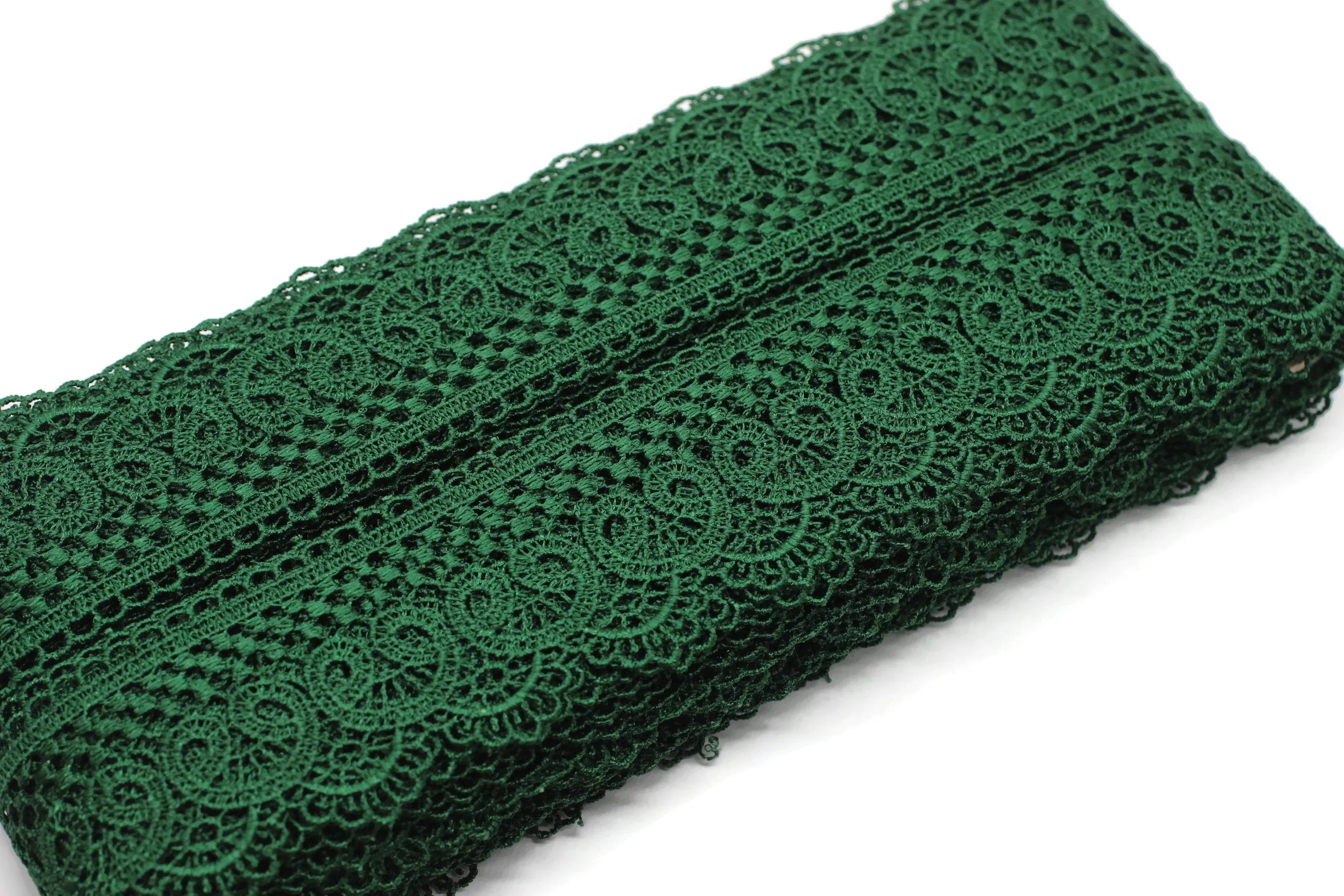 19.6 Yards Green Bridal Guipure Lace Trim | 2.1 Inches Wide Lace Trim | Geometric Bridal Lace | French Guipure | Guipure Lace  TRM53