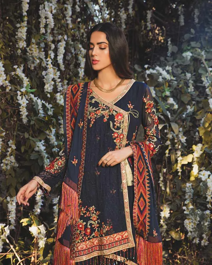 Adan's Libas Arcadia Festive Chiffon Collection – Marine | ZA-1288