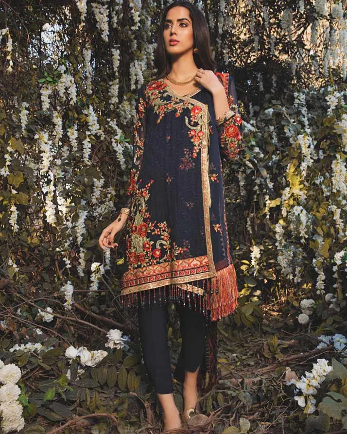 Adan's Libas Arcadia Festive Chiffon Collection – Marine | ZA-1288