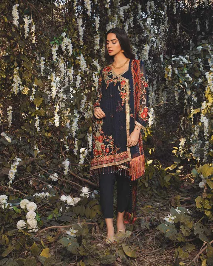 Adan's Libas Arcadia Festive Chiffon Collection – Marine | ZA-1288