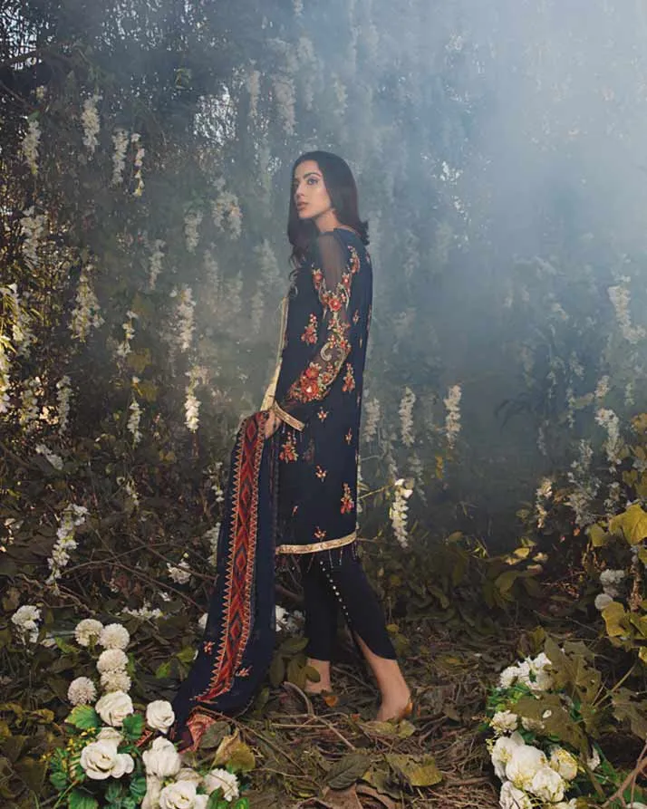 Adan's Libas Arcadia Festive Chiffon Collection – Marine | ZA-1288