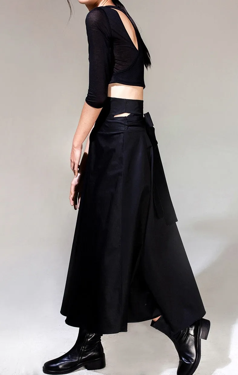 Avan-Garde Loose fitting Wide Leg Japanese Style Asymmetrical High Waist Bandage Skirt Trouser