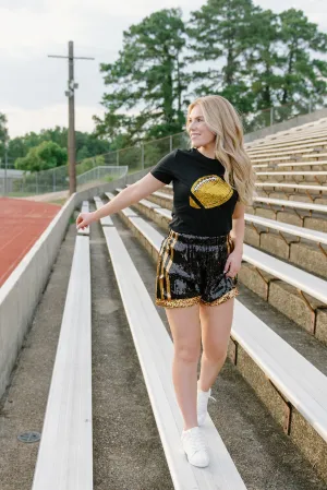 Black & Gold Sequin Jersey Shorts