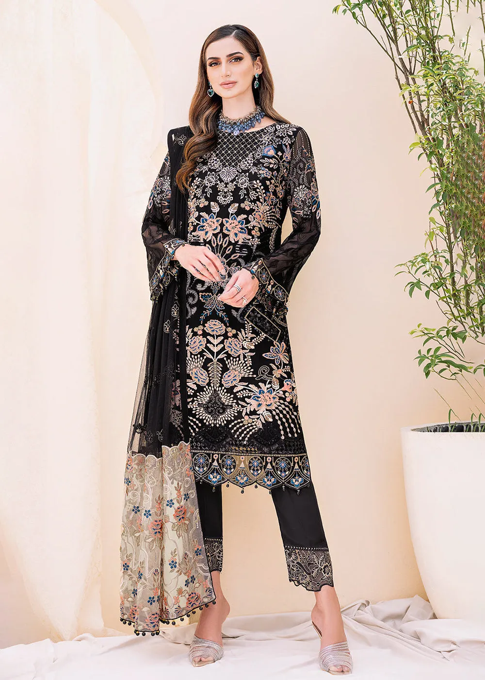 Black Embroidered Suit - Ramsha Chiffon Vol 23 - #F-2301