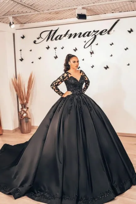 Black Long Sleeve Ball Gown Wedding Dresses Prom Dress