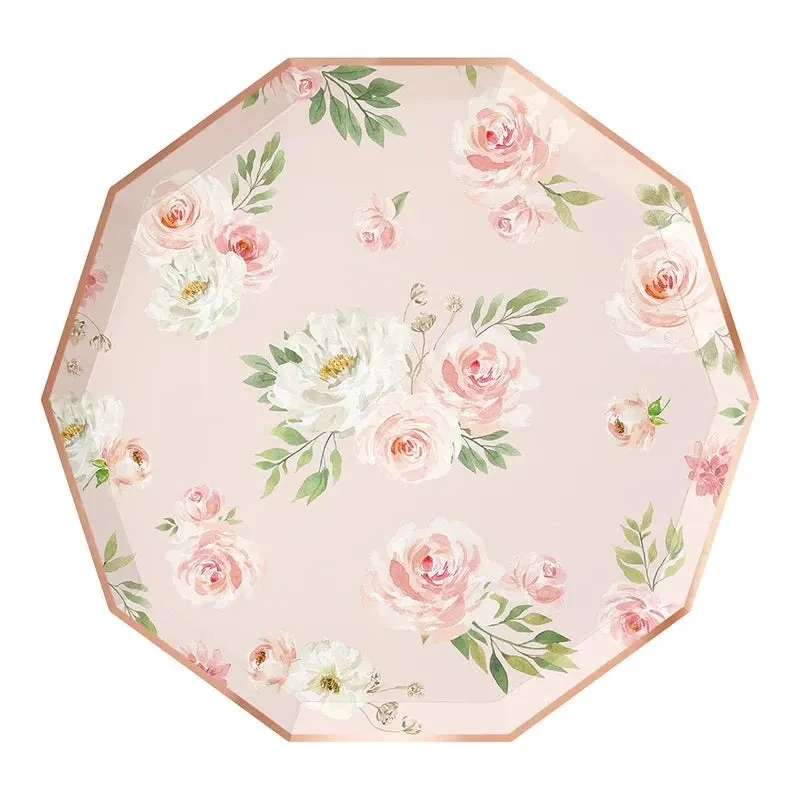 Blush Floral Paper Plates - Large