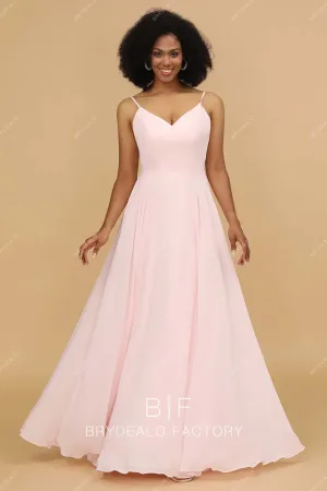 Blush Pink Chiffon V-neck Long Simple Formal Dress