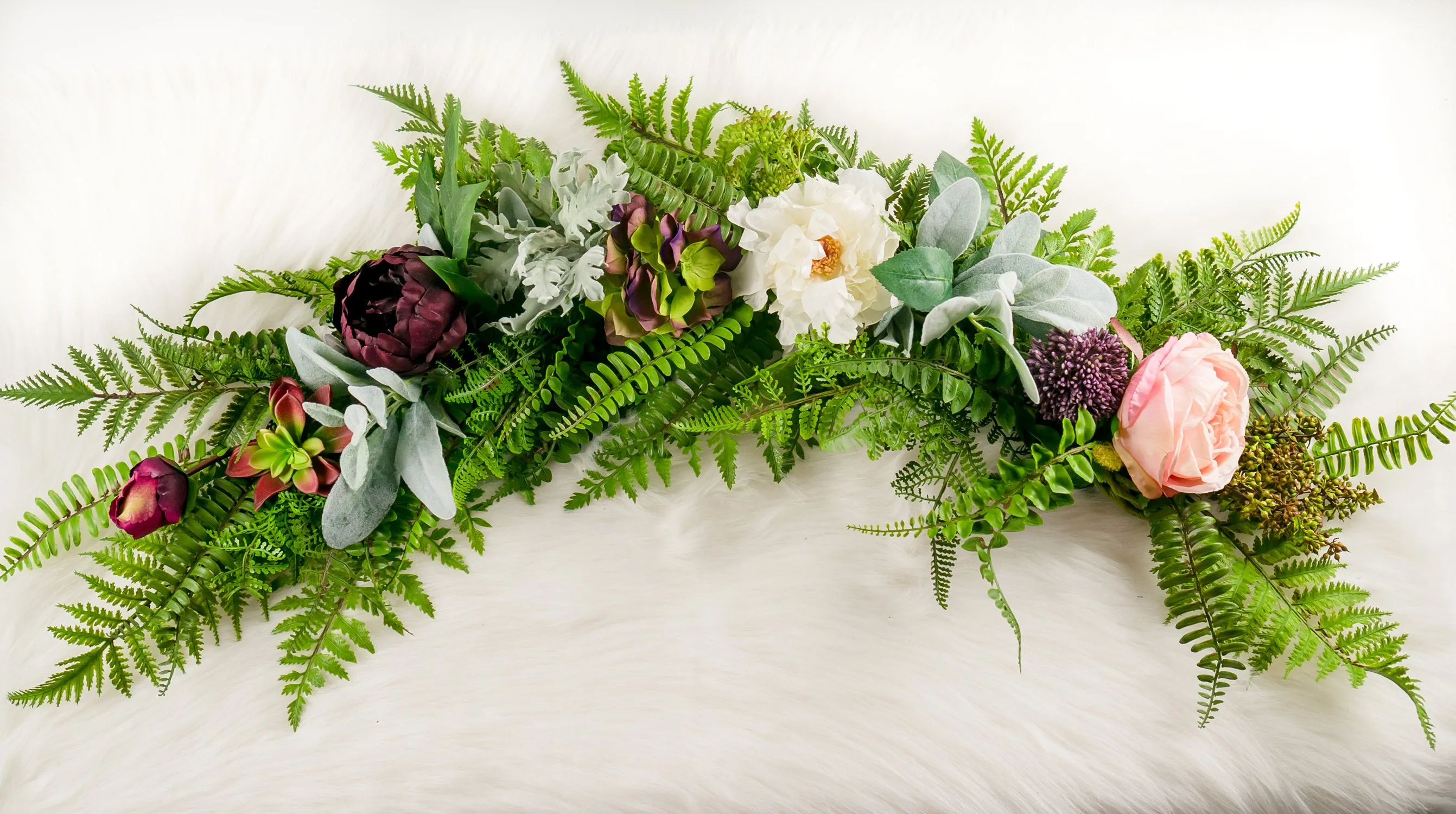 Burgundy and Blush Boho Floral Wedding Garland for Arch or Table