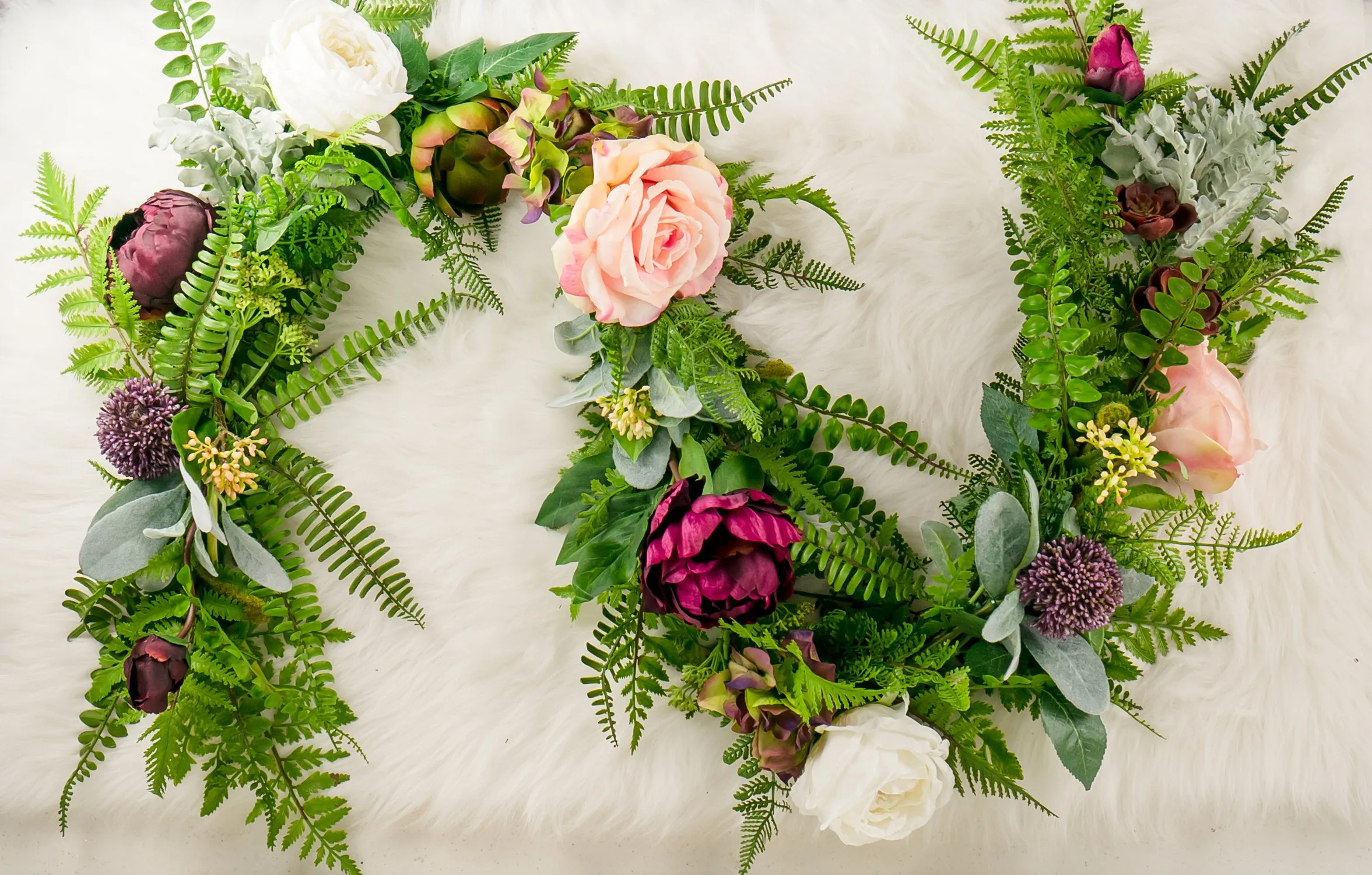 Burgundy and Blush Boho Floral Wedding Garland for Arch or Table