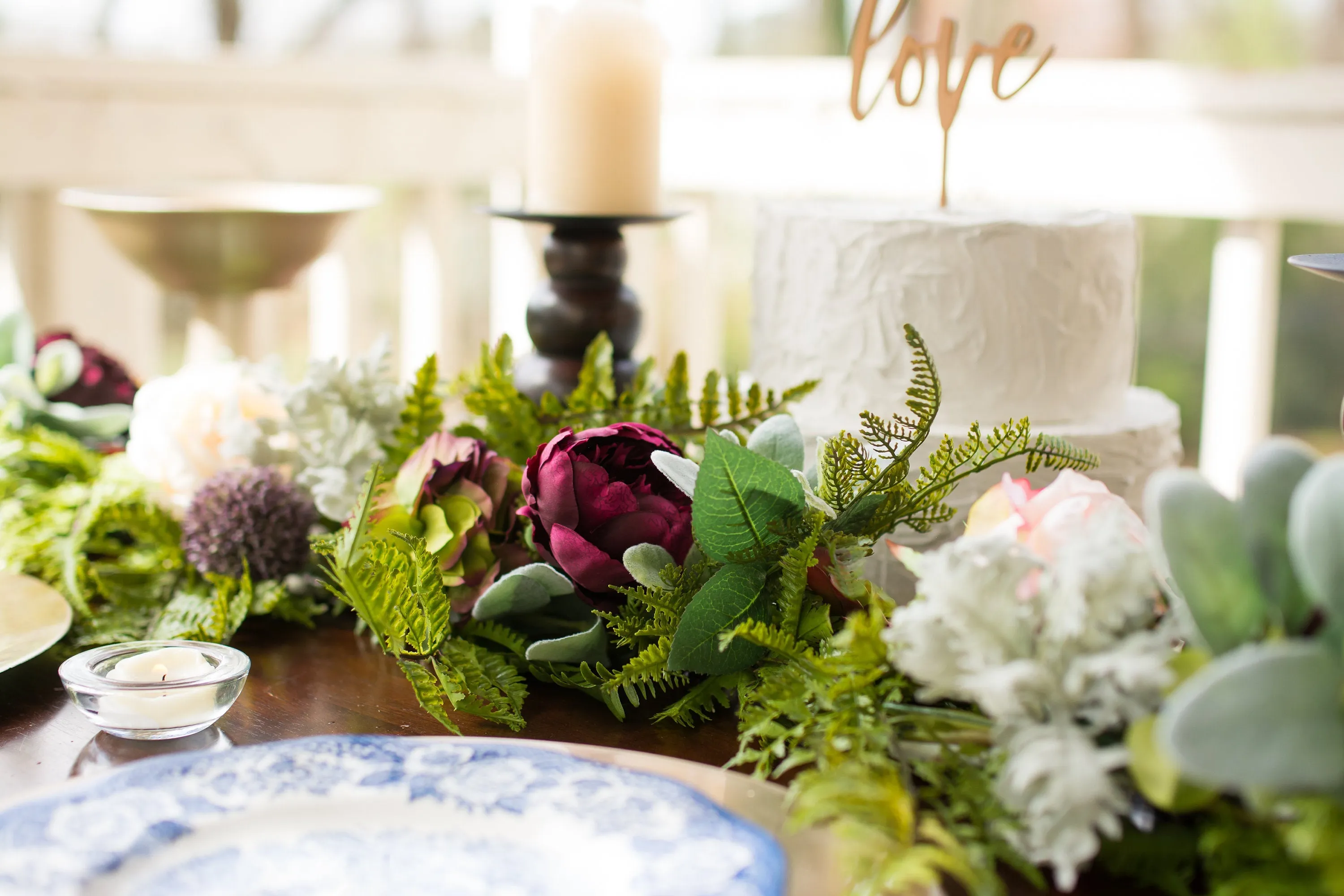 Burgundy and Blush Boho Floral Wedding Garland for Arch or Table