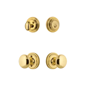 Classic Rosette Entry Set with New York Knob in Unlacquered Brass