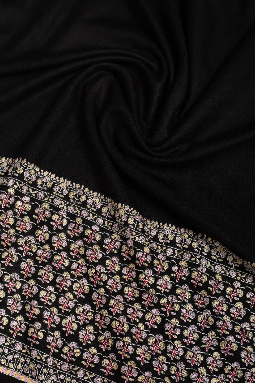 Cozy Glint Black Paldar Sozni Embroidery Pashmina Shawl