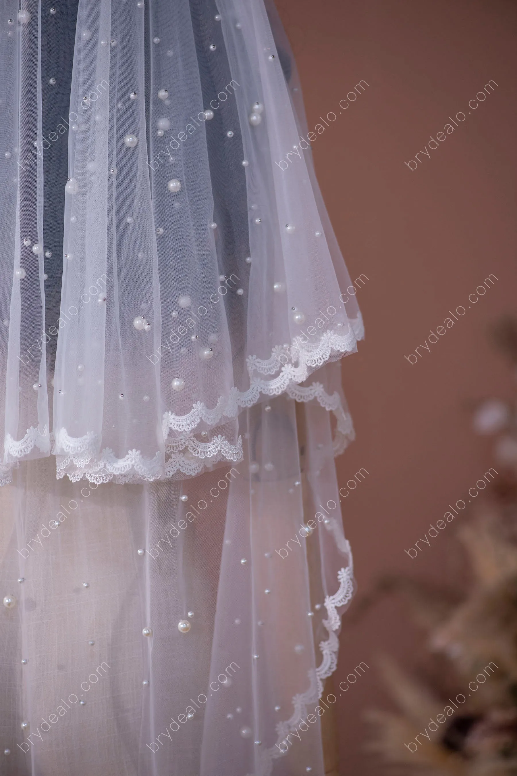 Cute Lace Pearls ballet Length Comb Bridal Veil