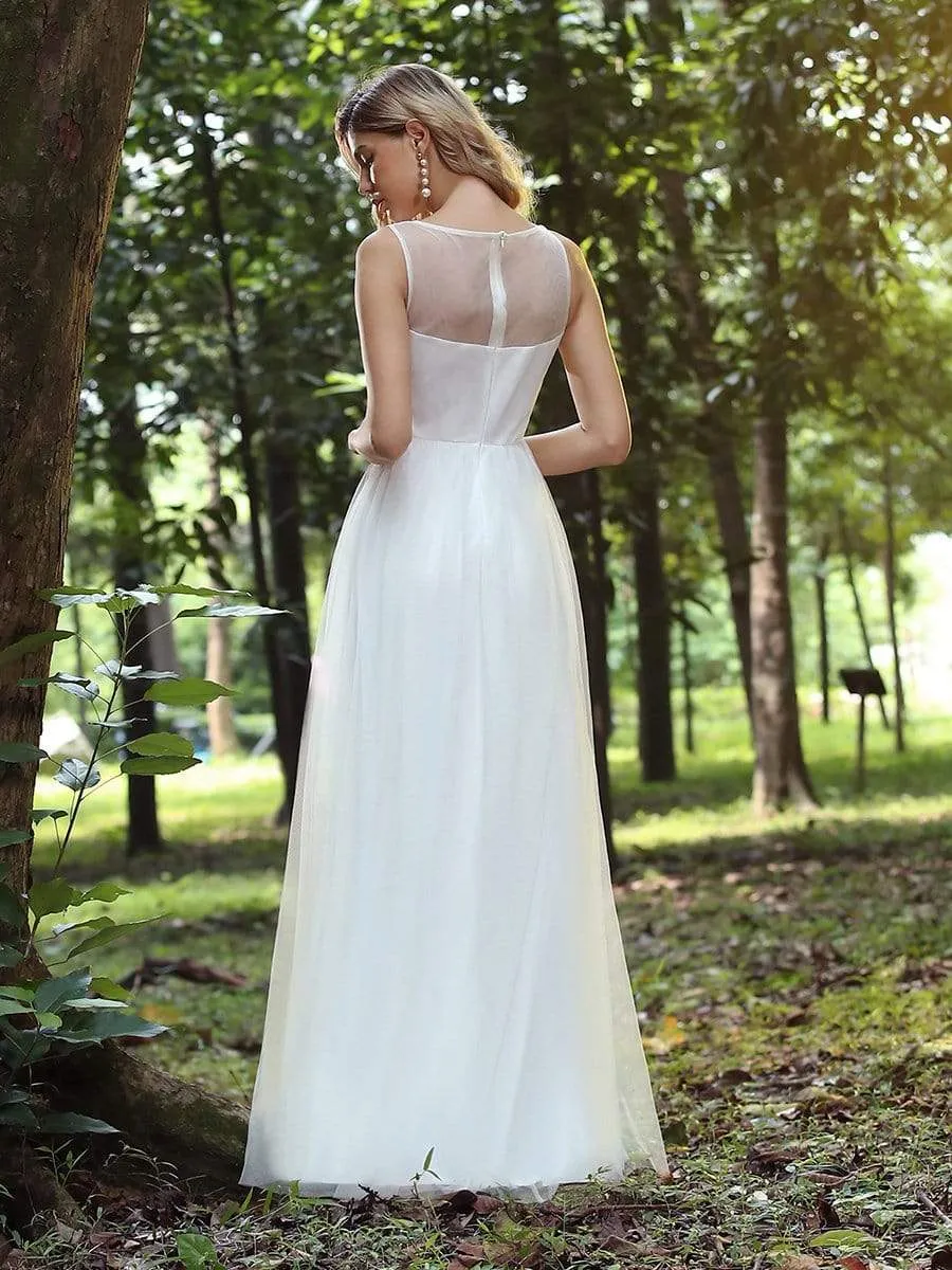 Elegant See Through Applique Simple Tulle Wedding Dress