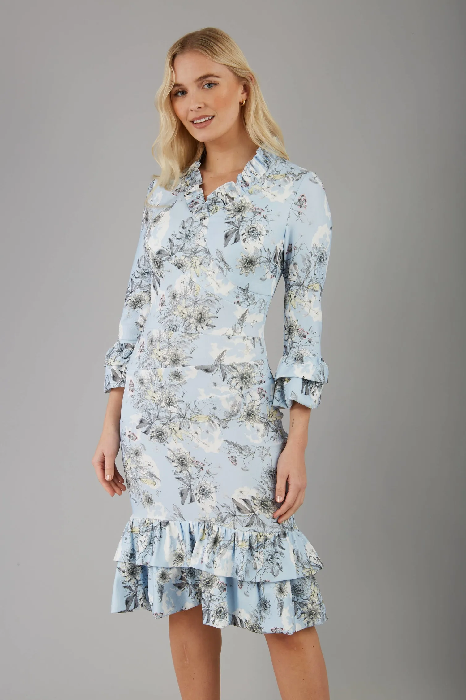 Fern Sleeved Blue Printed Dress