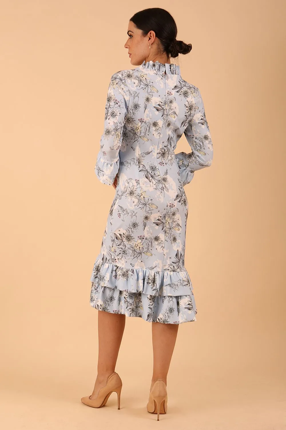 Fern Sleeved Blue Printed Dress