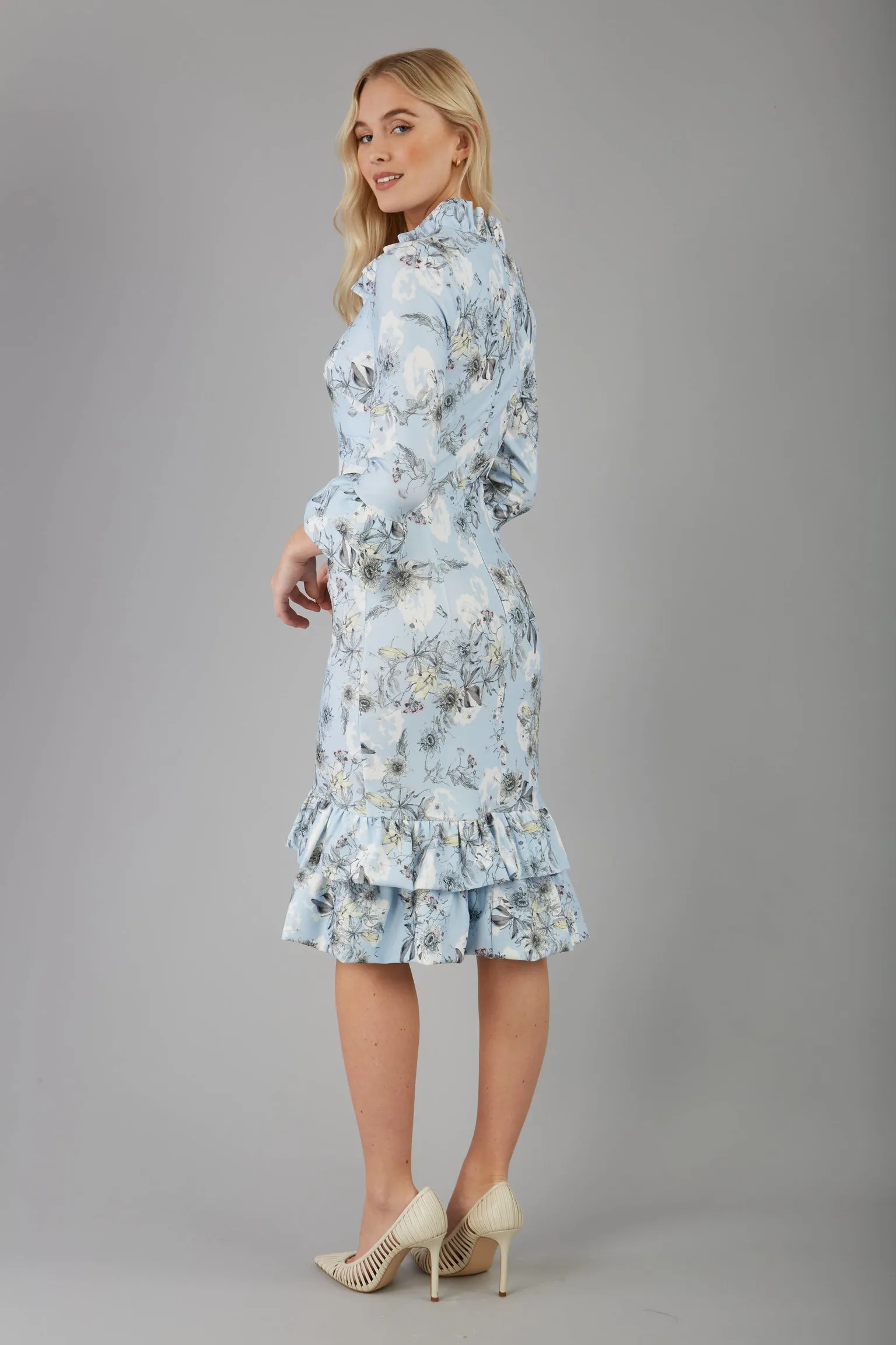 Fern Sleeved Blue Printed Dress