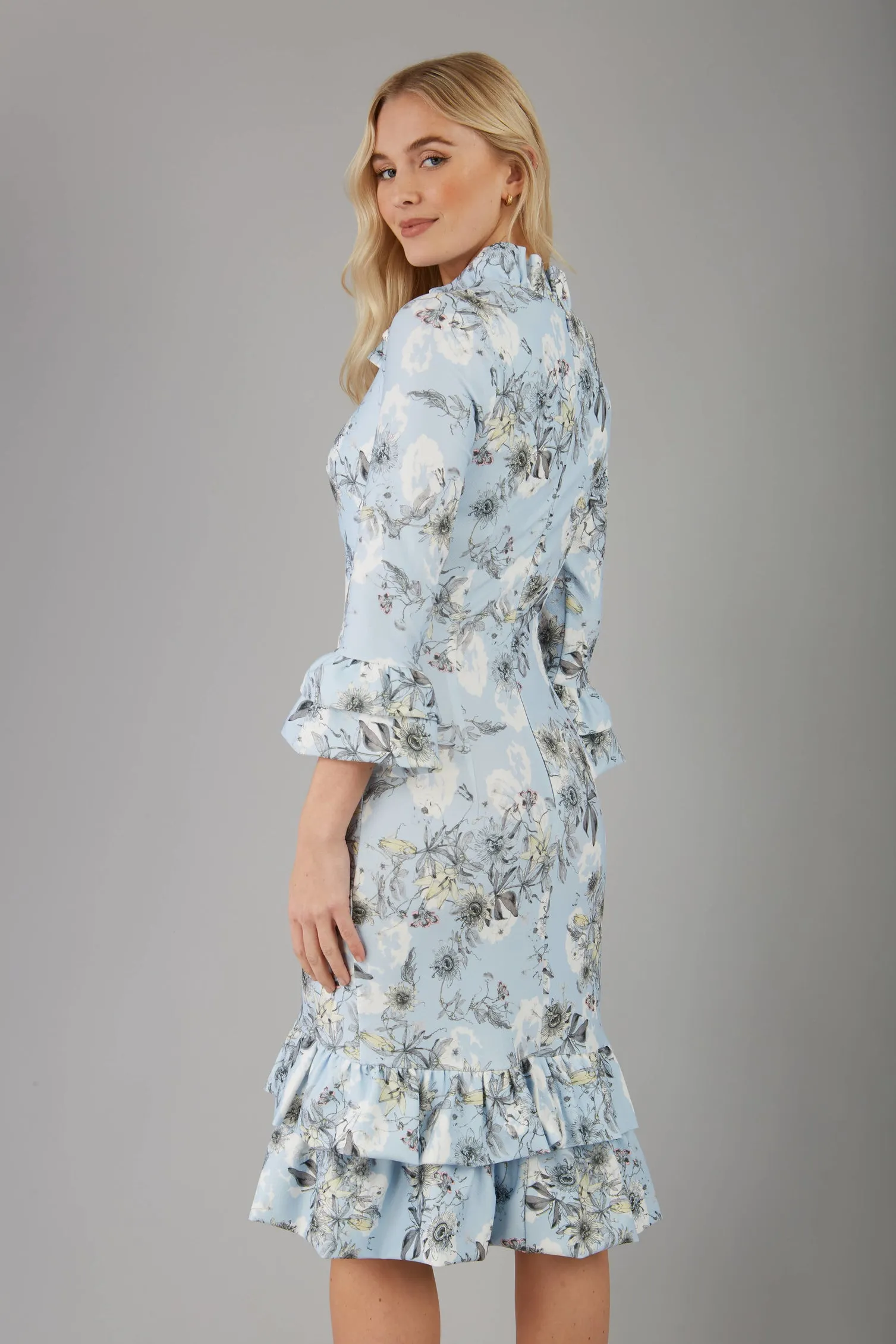 Fern Sleeved Blue Printed Dress