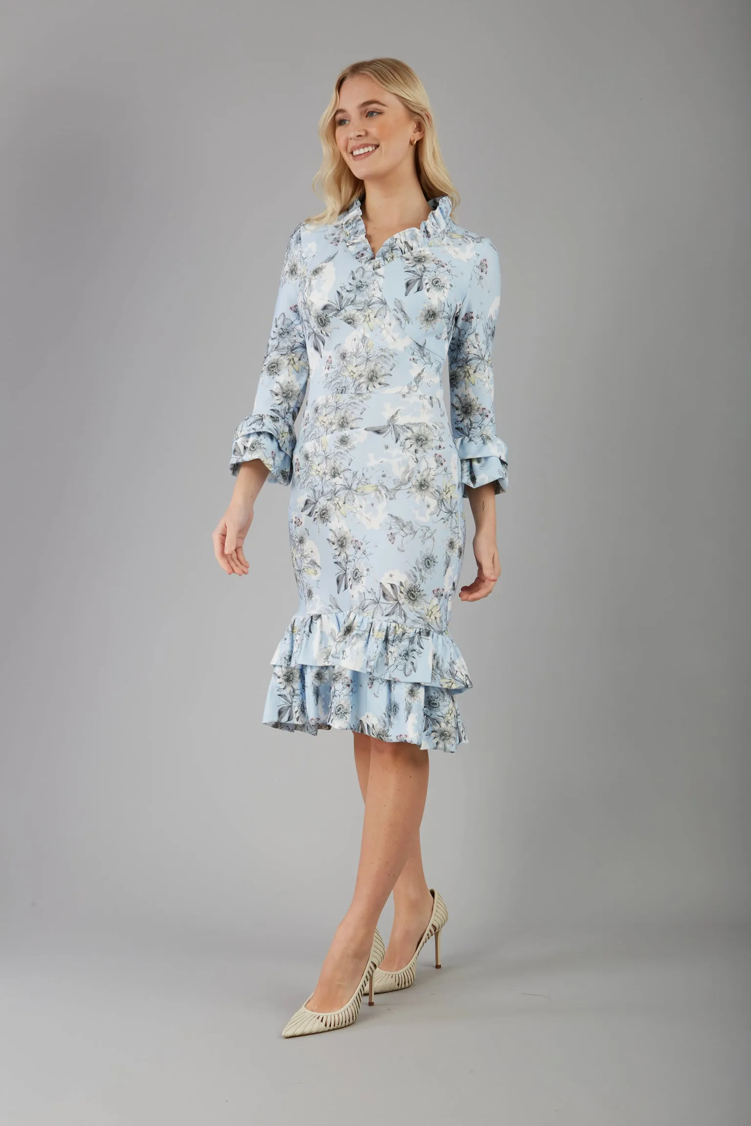 Fern Sleeved Blue Printed Dress