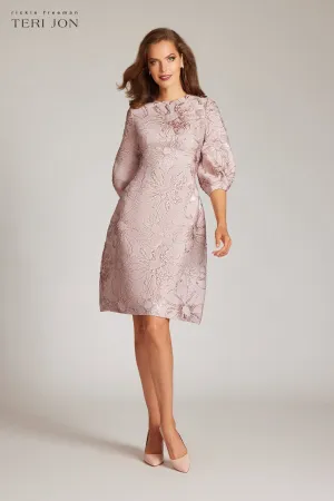 Floral Pattern Jacquard Balloon Sleeve Dress