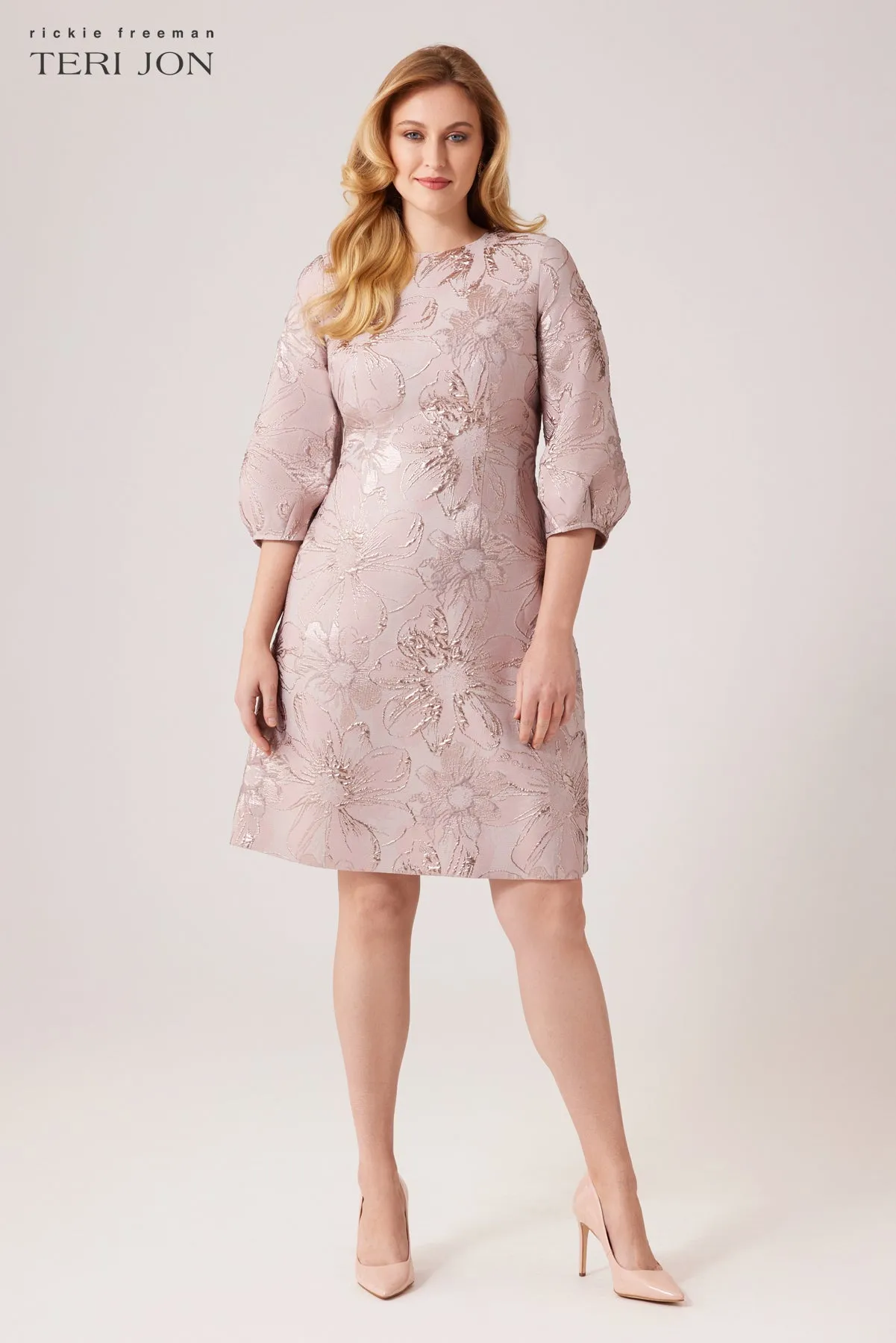 Floral Pattern Jacquard Balloon Sleeve Dress