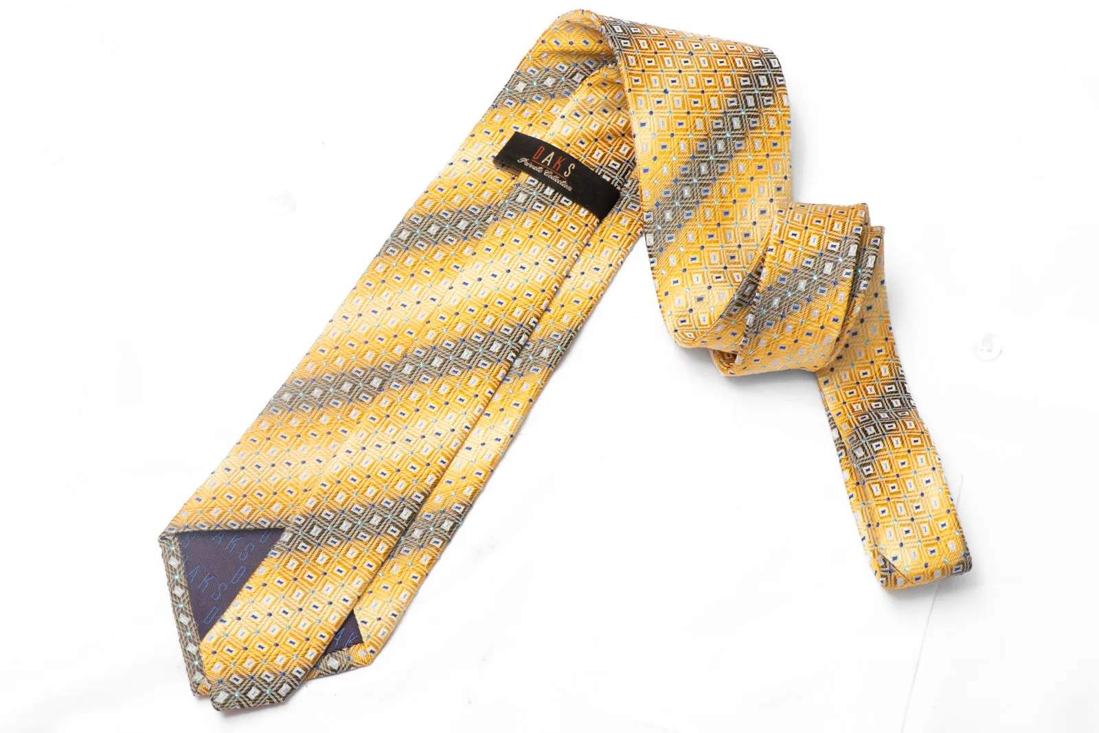 Geometric On Yellow Rhinestone Silk Necktie With Blue Sparkles