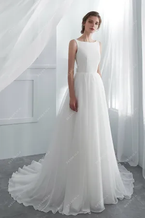 Illusion Lace Back Elegant Crepe Organza A-line Wedding Gown