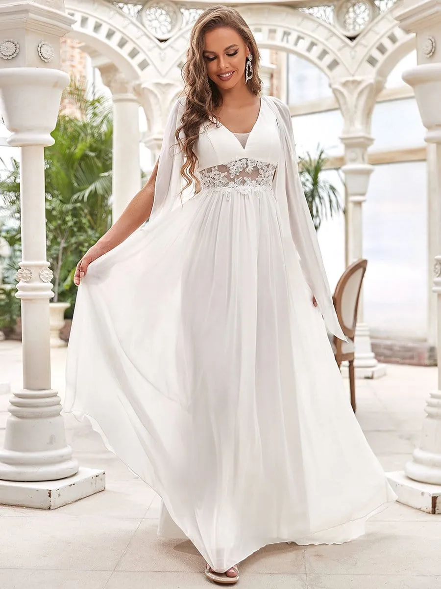 Illusion Lace V-Neck Cape Sleeves A-Line Wedding Dress