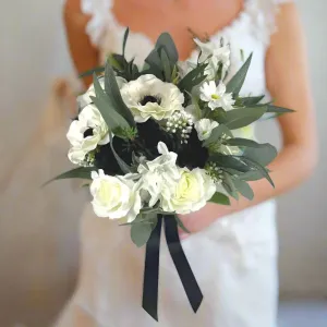 Ivory and Black Artificial Wedding Bridal Bouquet