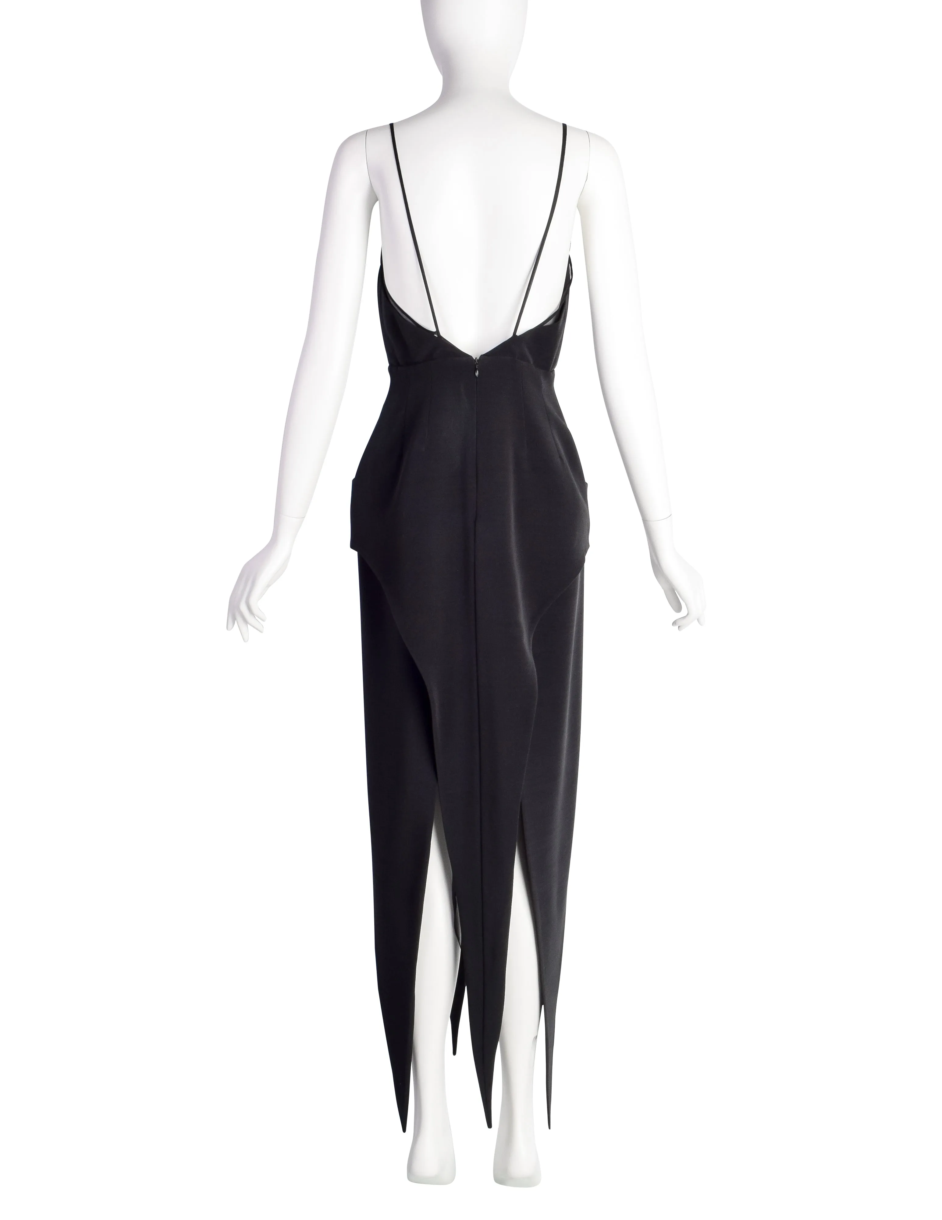 Karl Lagefeld Vintage AW1993 Black Pointed Wool and Silk Georgette Dress