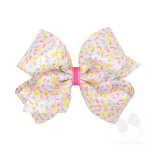 King Colorful Confetti Printed Sequin Grosgrain Hair Bow