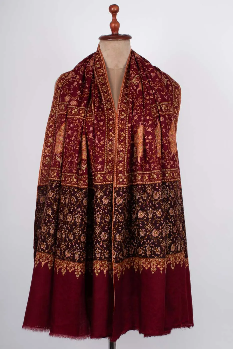 Maroon and Black Hand Embroidered Pashmina Shawl - NEWPORT