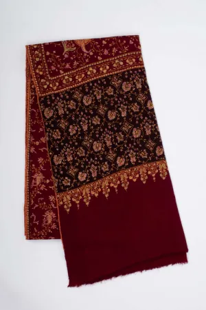 Maroon and Black Hand Embroidered Pashmina Shawl - NEWPORT