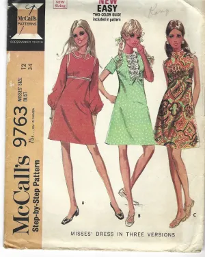 McCalls 9763 Ladies Dress Empire Waist Vintage Sewing Pattern 1960s