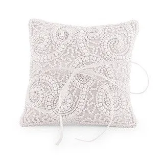 Mini White Beaded Wedding Ring Pillow