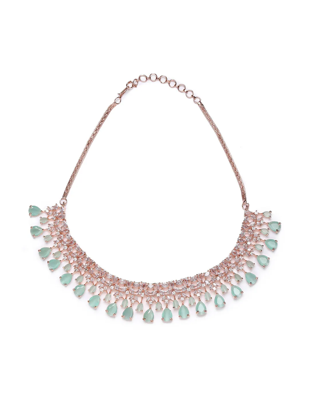 Mint Green American Diamond Rose Gold Plated Jewellery Set