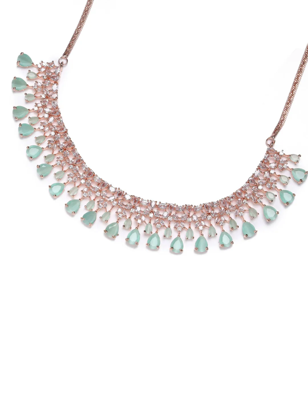 Mint Green American Diamond Rose Gold Plated Jewellery Set