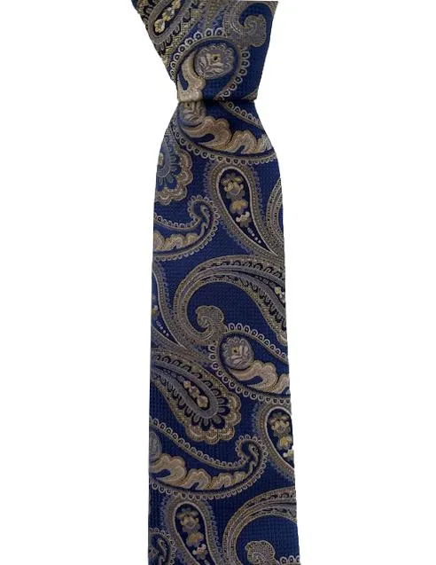 Navy Blue and Gold Paisley Men's Tie