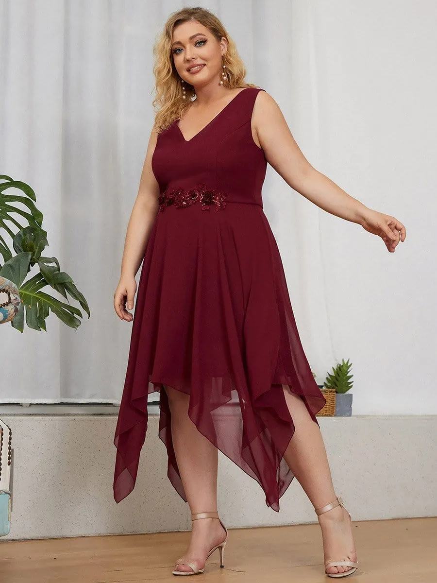 Plus Size Sleeveless Asymmetrical Hem Sequin Bridesmaid Dress