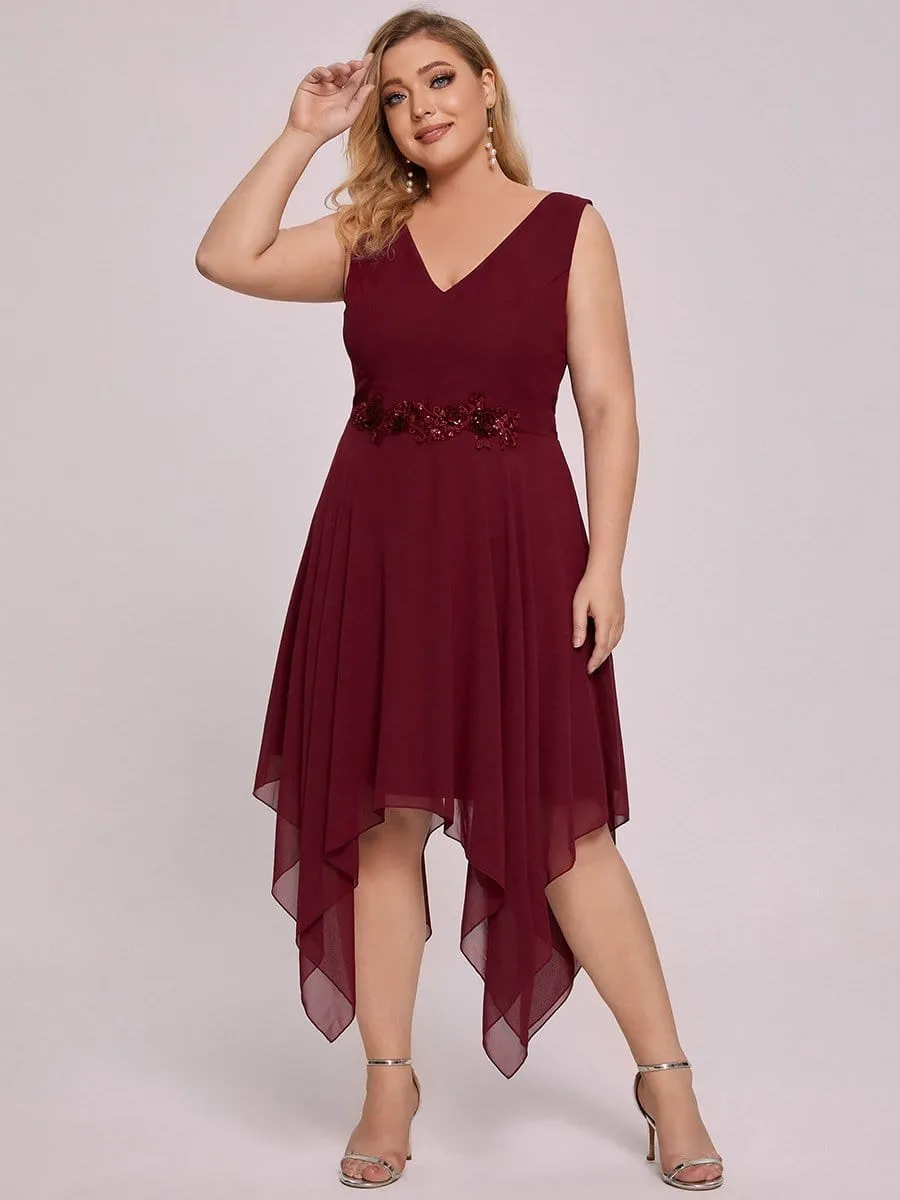 Plus Size Sleeveless Asymmetrical Hem Sequin Bridesmaid Dress