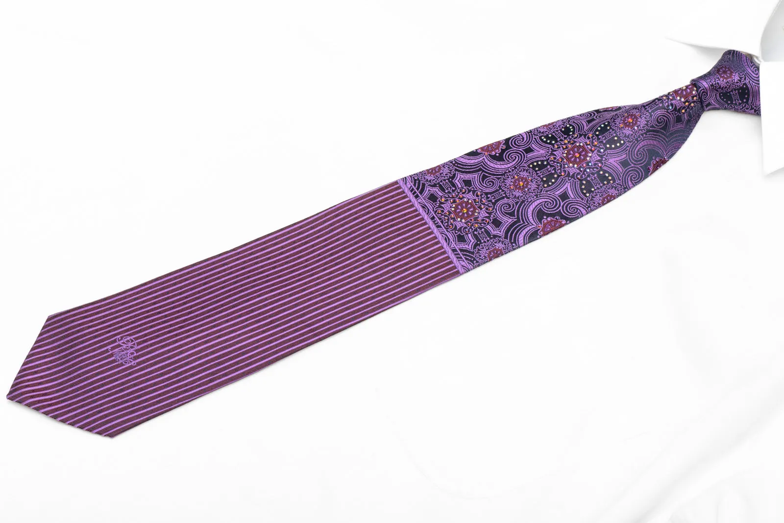 Purple Damask On Navy Rhinestone Necktie