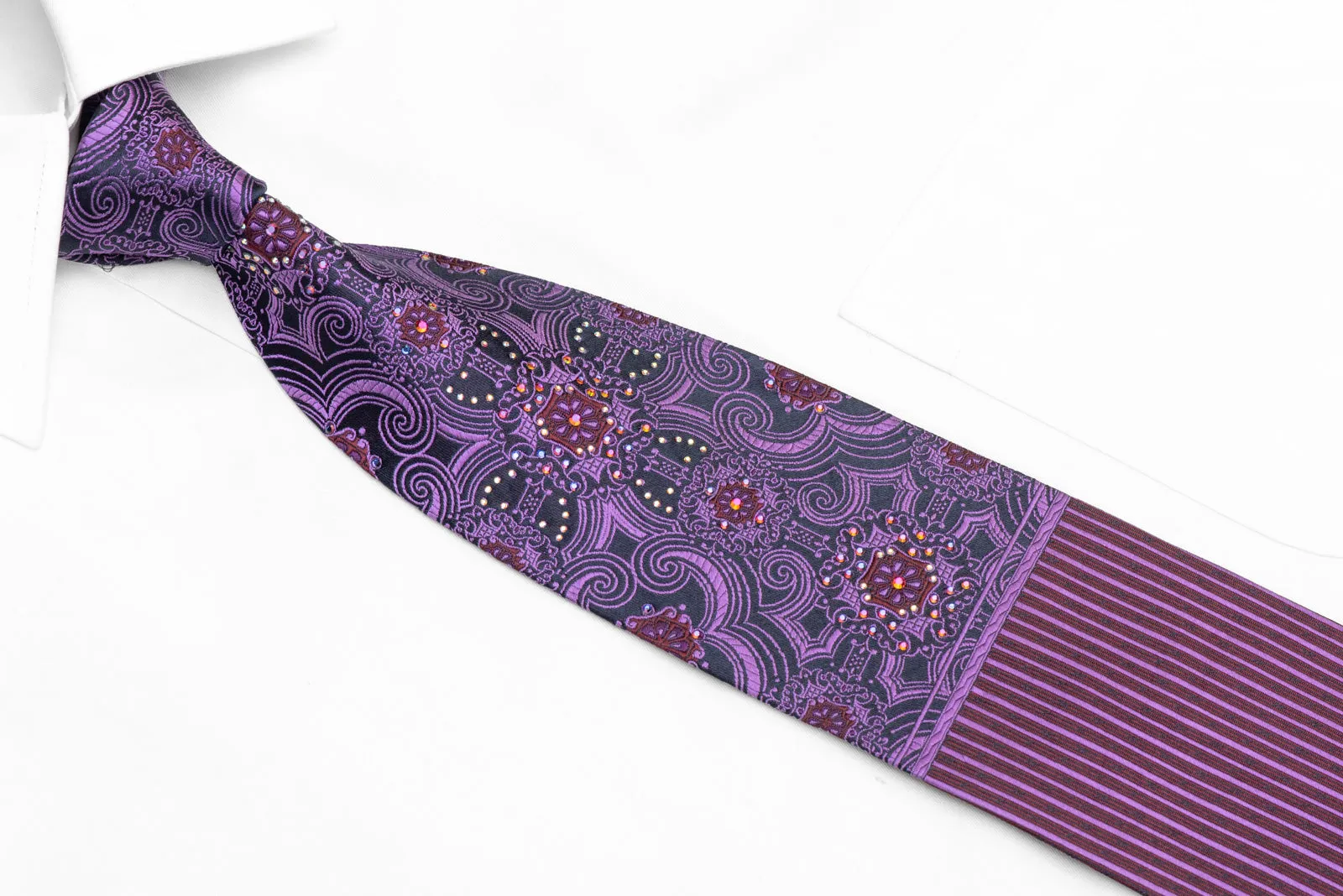 Purple Damask On Navy Rhinestone Necktie