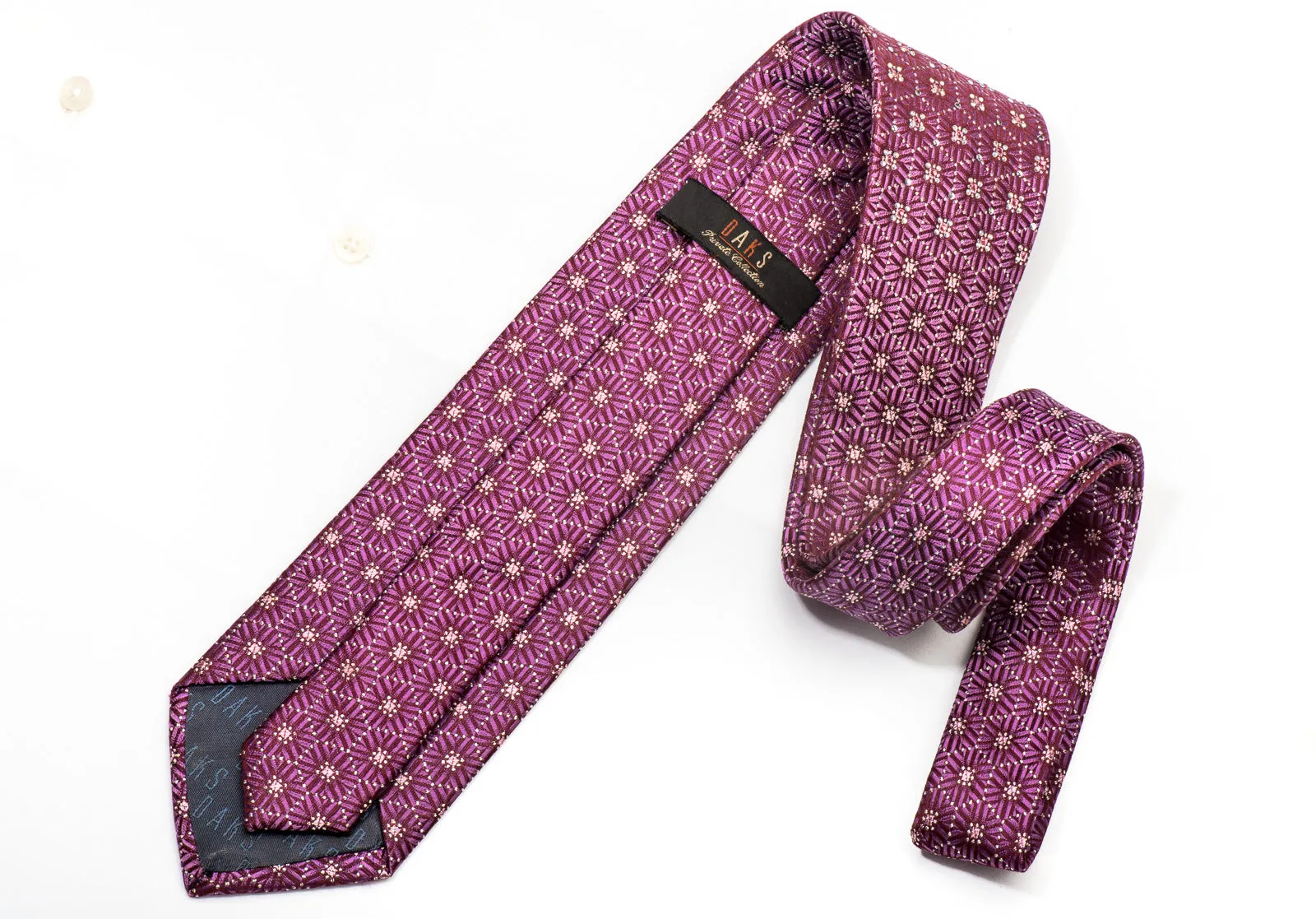 Purple Geometric On Burgundy Crystal Tie With Silver Sparkles