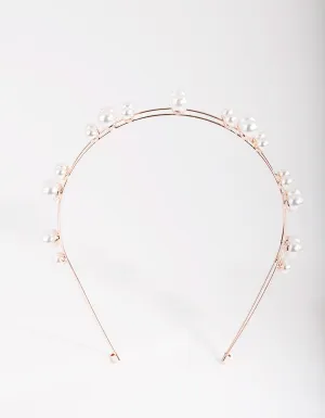 Rose Gold Double Pearl Row Headband