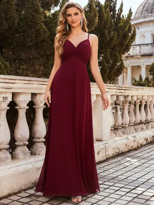 Simple Spaghetti Strap Empire Waist Pleated Evening Dress