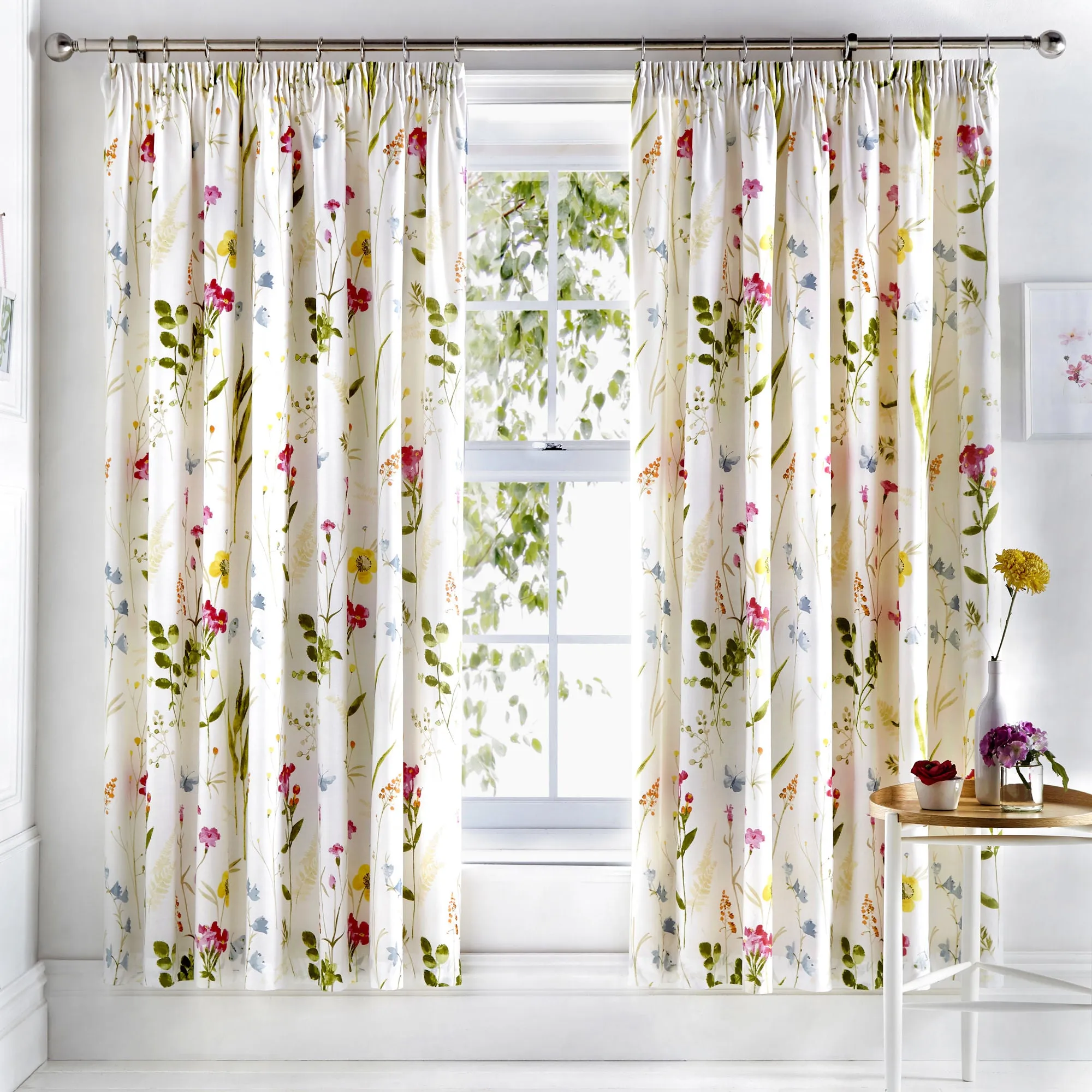 Spring Glade Pair of Pencil Pleat Curtains by Dreams & Drapes in Multicolour